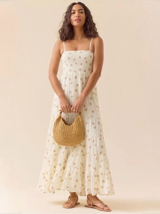 Altar'd State Dresses & Skirts - Altar'd State Cream Floral Smocked Maxi Dress with Tiered Skirt